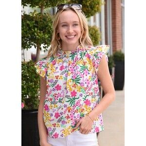 THML Show Out Top - Pink - Flutter Sleeve - Medium